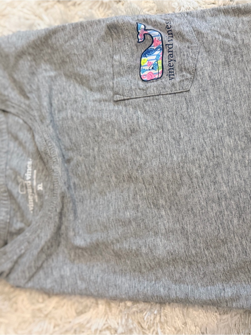 Vineyard Vines Gray Pocket Tee with Colorful Whale